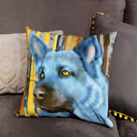 Dog throw pillow AZURO blue velvet pillow case