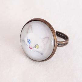 Cabochon-Ring Katze SNOW WHITE