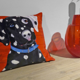 Housse coussin velours Noir-rouge Chien PONGO