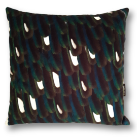 Black velvet cushion cover MAGPIE FEATHERS