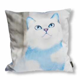 Housse coussin chat velours Bleue-Blanche ADONIS 