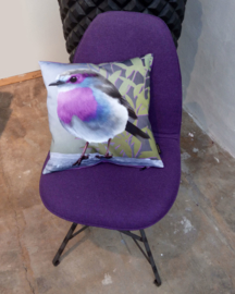 Bird cushion cover cotton or velvet PURPLETHROAT