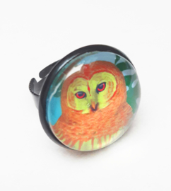 Cabochon ring bird TROPICAL OWL