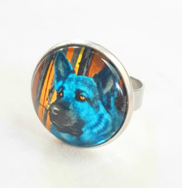 Cabochon ring dog AZURO