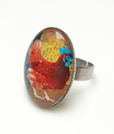 Bague cabochon oiseau CRÊTE DE BLEUE