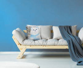 Blue white velvet cushion cover Cat ADONIS