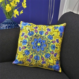 Yellow velvet cushion cover BUTTERCUP