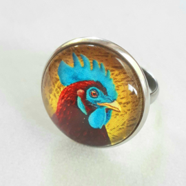 Anillo cabujón pájaro PEINE AZUL