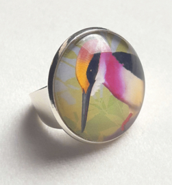 Anillo cabujón pájaro MARTIN PESCADOR TÉ ROSA