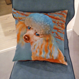 Blauw-oranje fluwelen kussenhoes Hond LADY