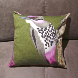 Bird cushion cover cotton or velvet PINK CHEEK WOODPECKER