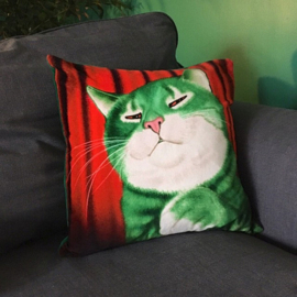 Red green velvet cushion cover Cat MR GREEN