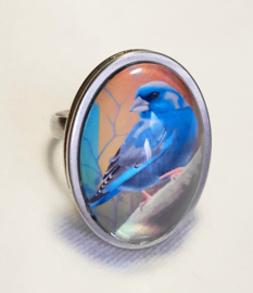 Anillo cabujón pájaro FINCHADA AZUL