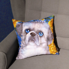 Housse Coussin velours Grise Chien SHIZI