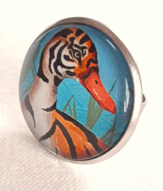 Anillo cabujón pájaro PATO TIGRE