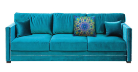 Turquoise velvet cushion cover SEA CORAL