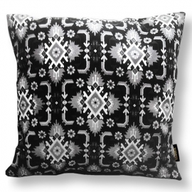 Black-grey-white velvet cushion cover SACRED IBIS