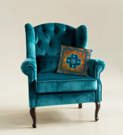 Turquoise velvet cushion cover KINGFISHER