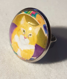 Cabochonring kat EASTER CAT