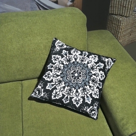 Black-grey-white velvet cushion cover BLACK ROSE