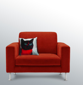 Rød-svart fløyel putetrekk Katt SVART ROBIN 