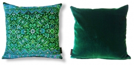 Green velvet cushion cover GREEN HUMMINGBIRD