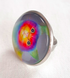 Cabochon ring cat RAINBOW CAT