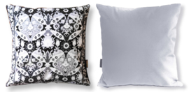 Black-grey-white velvet cushion cover FROST FLOWERS