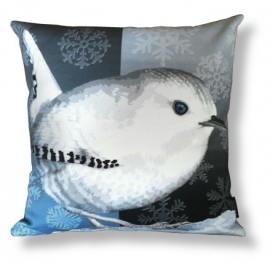 Bird cushion SNOW WREN cotton/velvet pillow cover