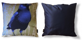 Bird cushion cover cotton or velvet BLUE-BELLIED CROW