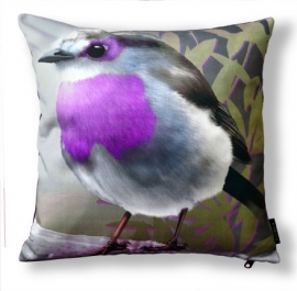 Bird cushion cover cotton or velvet PURPLETHROAT