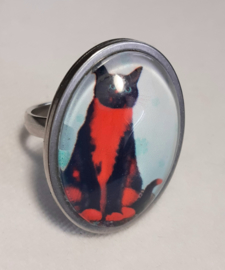 Cabochon ring cat RUBY BLACK