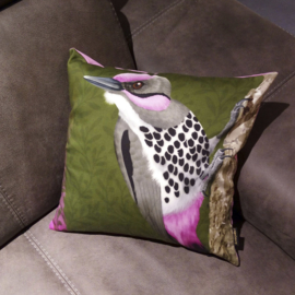 Housse coussin Oiseau coton ou velours  PIC A JOUES ROSES