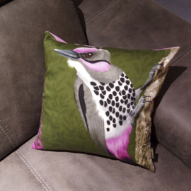 Bird cushion cover cotton or velvet PINK CHEEK WOODPECKER