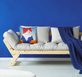 Kussenhoes Rood-wit-blauw fluweel  Kat KONING KAT