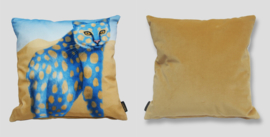 Blue ochre velvet cushion cover Cat SAND  CAT