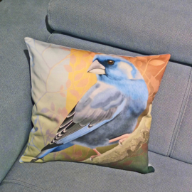 Bird cushion cover cotton or velvet BLUEFINCH