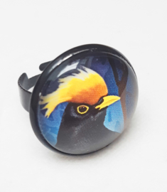 Cabochon ring bird YELLOW-CRESTED BLACKBIRD