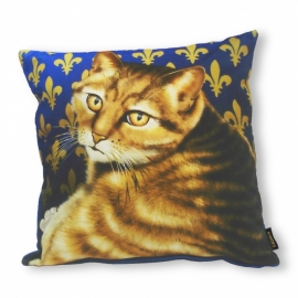 Blue gold velvet cushion cover Cat GOLDIE