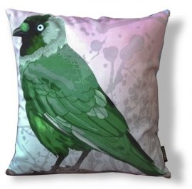 Bird cushion cover cotton or velvet GREEN JACKDAW