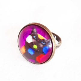Cabochon ring cat PLAY CAT