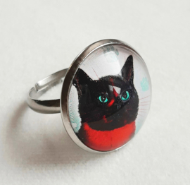 Cabochonring katt RUBY BLACK