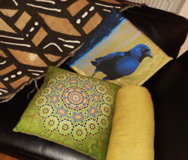 Bird cushion cover cotton or velvet BLUE-BELLIED CROW