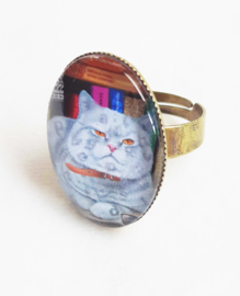 Cabochon ring cat SMART ASS