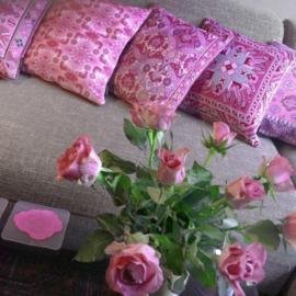 Pink velvet cushion cover PEONY