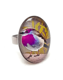 Cabochon ring bird PURPLETHROAT