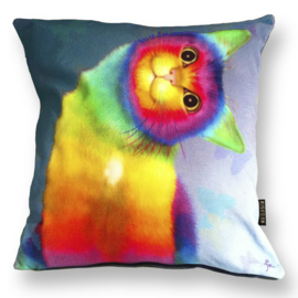  Housse coussin chat velours multicolore CHAT ARC EN CIEL