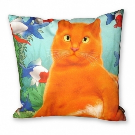 Orange aqua velvet cushion cover Cat ORANGE KING