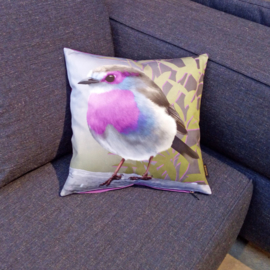 Bird cushion cover cotton or velvet PURPLETHROAT