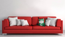 Kussenhoes Groen-rood fluweel  Kat HR GROEN